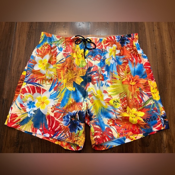 BOSS Hugo Piranha Swim Short Bright Orange Tropical Size XL Beach Swim Summer - Picture 3 of 15